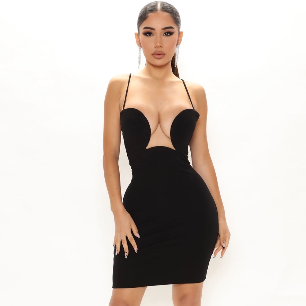 FASHION NOVA met you last night black wired neckline mini dress